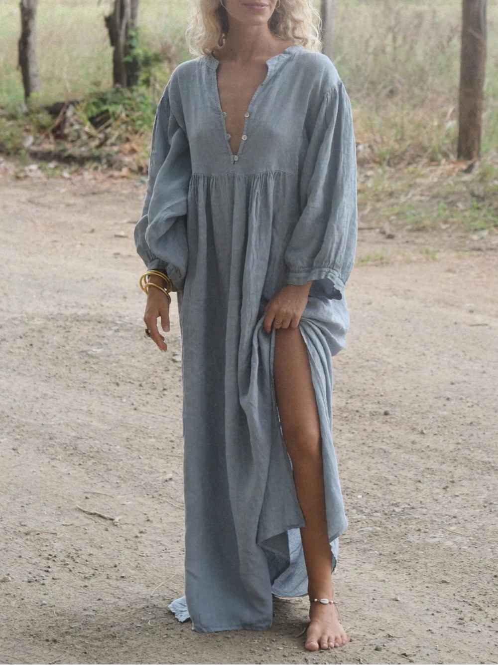 New Beachwood The Bonita Maxi Linen Dress in Yoli Size M/L